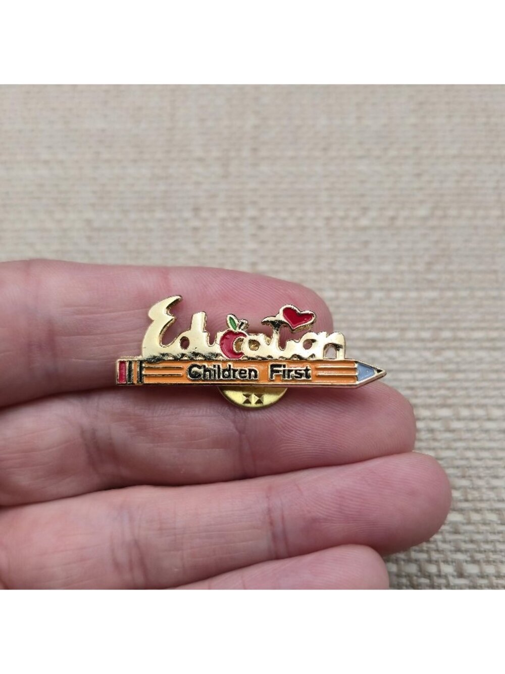 Vintage Educator Children First Pencil Apple Teacher Appreciation Pin A8827